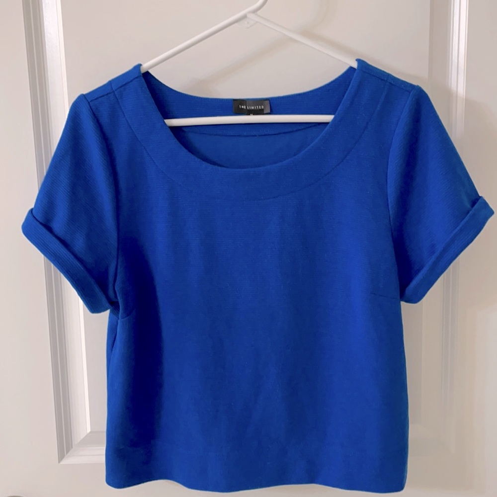 The Limited, size M, high neck, boxy cropped blouse.